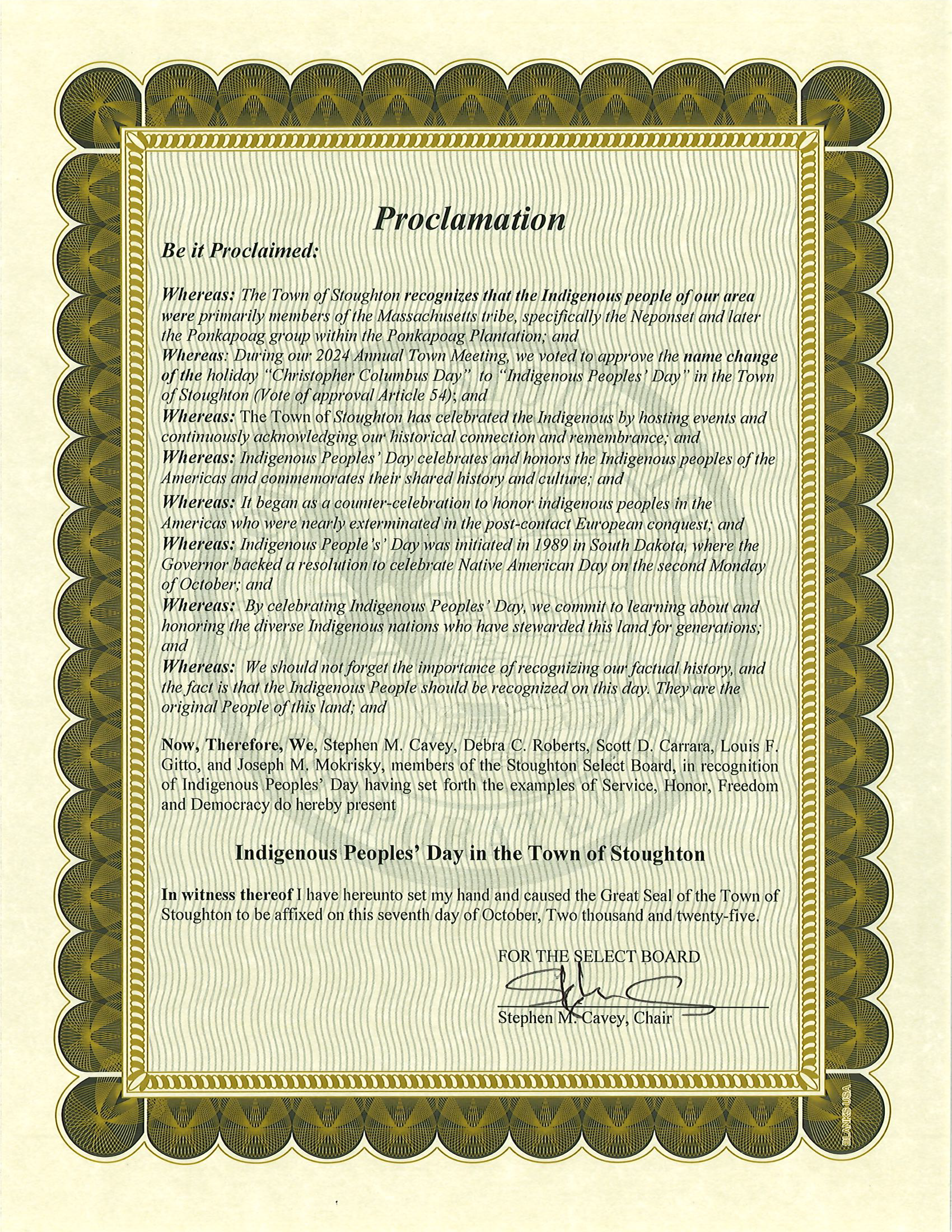 Indigenous Peoples Day Proclamation