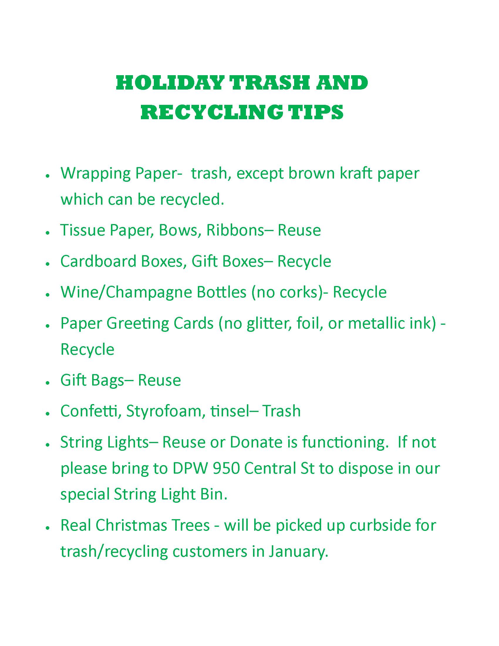 HOLIDAY RECYCLING TIPS 