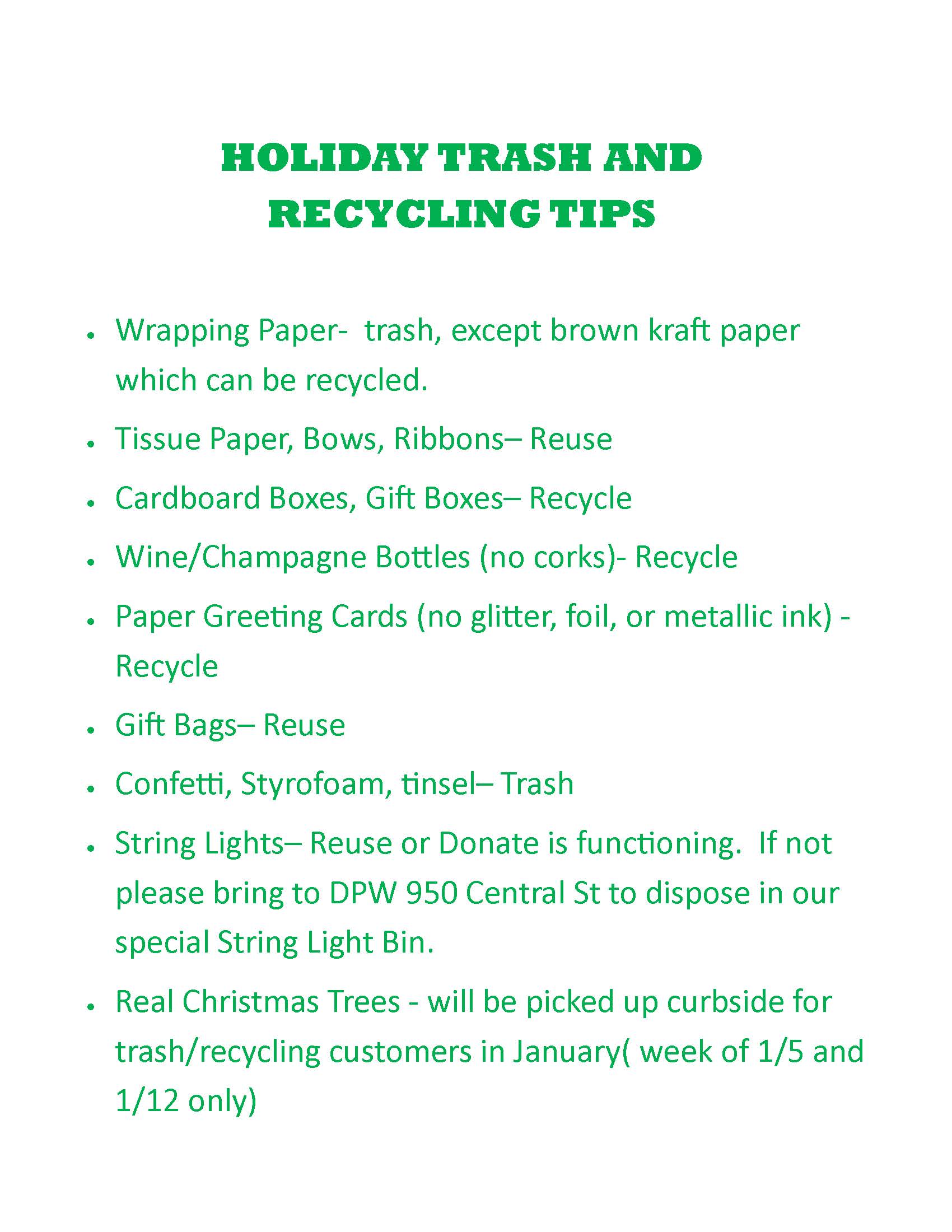 HOLIDAY RECYCLING TIPS 